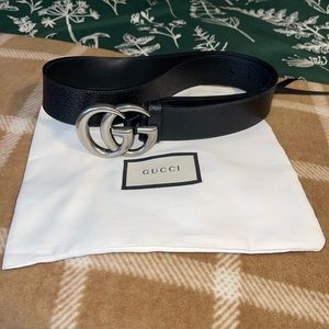 Double G Black Leather Belt